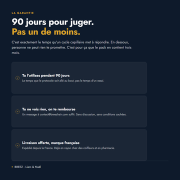 90 jours pour juger : remboursé si tu ne vois rien, livraison offerte, marque française