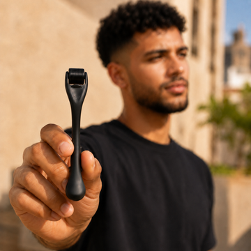 Homme présentant le dermaroller anti-chute BREEZ