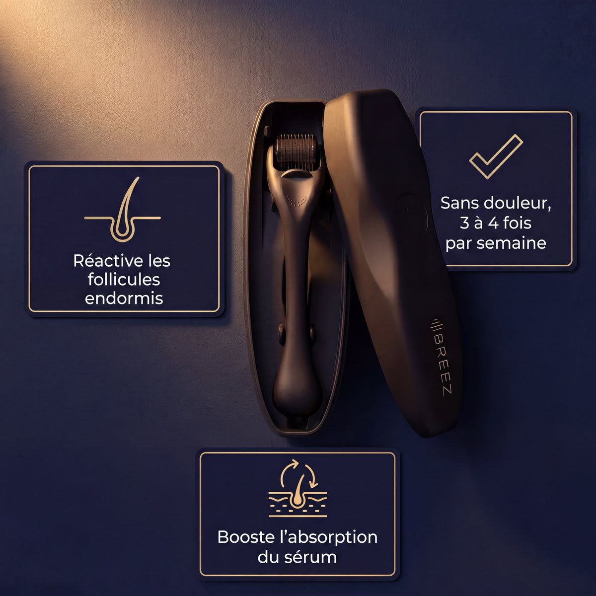Manche ergonomique noir du dermaroller BREEZ sans branding
