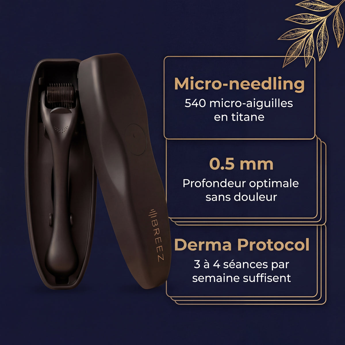 Détail des 540 micro-aiguilles 0,5 mm acier inoxydable — dermaroller BREEZ