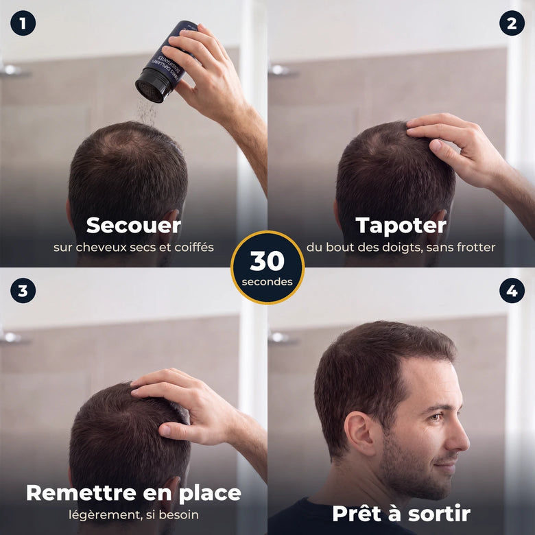 Les quatre gestes d'application de la poudre densifiante BREEZ, en grille