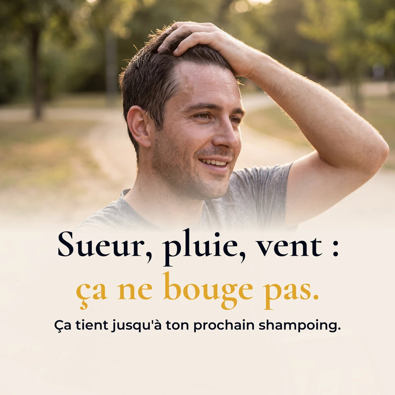 Un homme dehors par temps venteux, cheveux densifiés